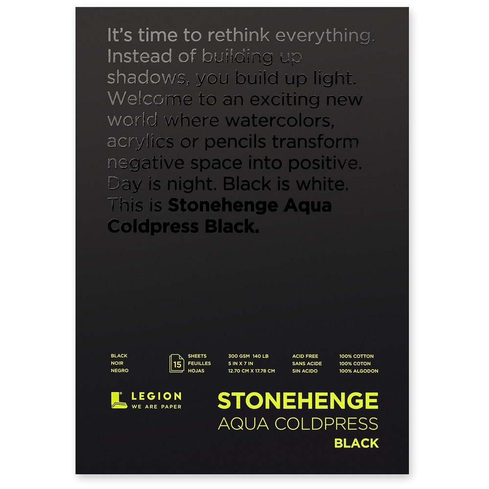 Stonehenge Aqua Black Medium Weight Pad, 140lb, Coldpress, 5 x 7 Inches, 15 S…
