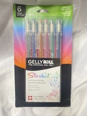 Gelly Roll 6 GLITTER GEL PENS 1.0mm Ball Smooth Flow Waterproof Non-toxic New!