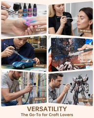 Airbrush Kit with Air Compressor, 50 PSI Dual-Action & Dual-Airflow Air Brush wi
