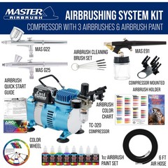 Master Airbrush Cool Runner II Air Brush Kit with Air Compressor Dual Fan, 3