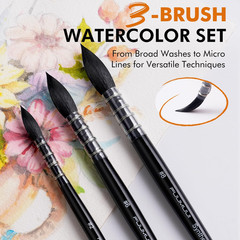 Watercolor Brushes Set, 3Pcs Fuumuui Round Quill Mop Fine Tips Watercolor Paint