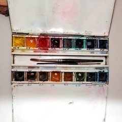Rare Vintage Winsor & Newton Artists Watercolours Box 16 Colors Travel Used