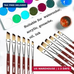 Sdanart Watercolor Brushes Professional 12 PCS ， 6 Flat Painting Brush and 6 Ang