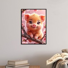 Diamond Painting Kit Round Diamond Art Featuring a Pig, 5D DIY Art Craft for Ad,