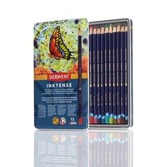 Derwent Drawing Pencils, Inktense, 4mm Core, Metal Tin, Watercolor, 12 Coun