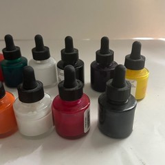 Dr. Ph. Martin’s Iridescent & Bombay India Ink Lot – 15 Bottles + Extras – Used