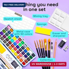 ARTISTRO 50 Color Watercolor Paint Set – Portable Paint Art Kit with Palette and