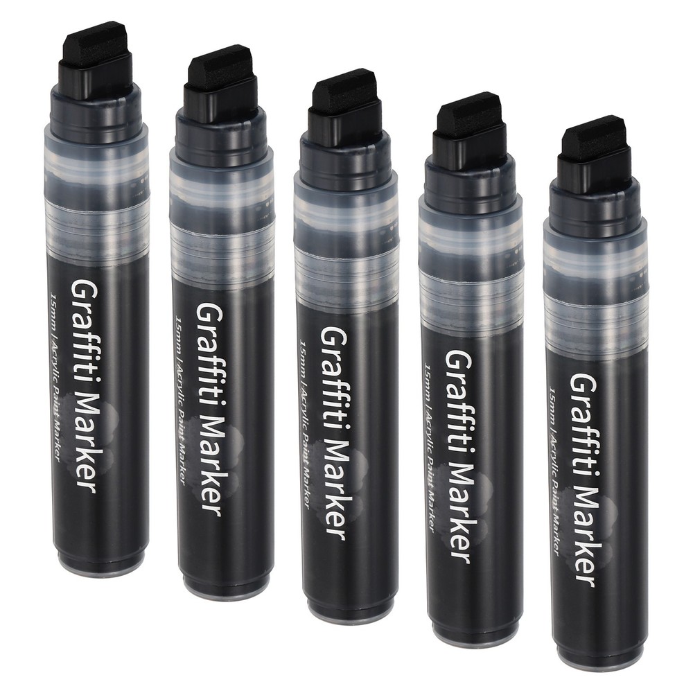 5 Pcs Graffiti Markers, 15mm Black Poster Markers Thick Acrylic Paint Pen
