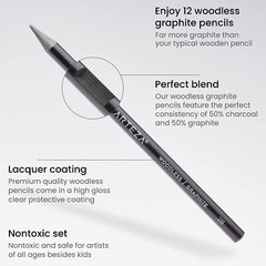 Arteza Woodless Graphite Pencils | Assorted Sizes – Set of 12