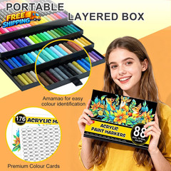 176 Colors Acrylic Paint Markers Pens Set 88 Pack Brush Acrylic Paint Markers