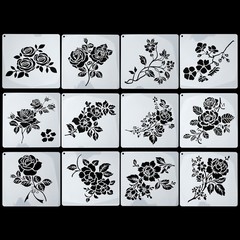 12 PCS Rose Flower Stencils – 7.8 X Inch Reusable for