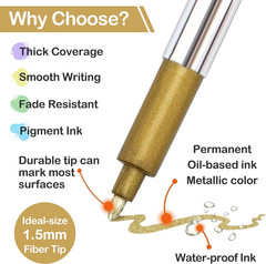 Metallic Marker Pens, 6-Pack Metallic Gold Silver Permanent Markers, Fine Point