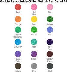 Grabie Glitter Gel Pens, 18 Colors Glitter Gel Pens Set, Retractable Sparkle Gel