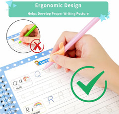 Handwriting Practice for Kids Ages 3-8, Reusable Magic Grooved Copybook – 4 Pres