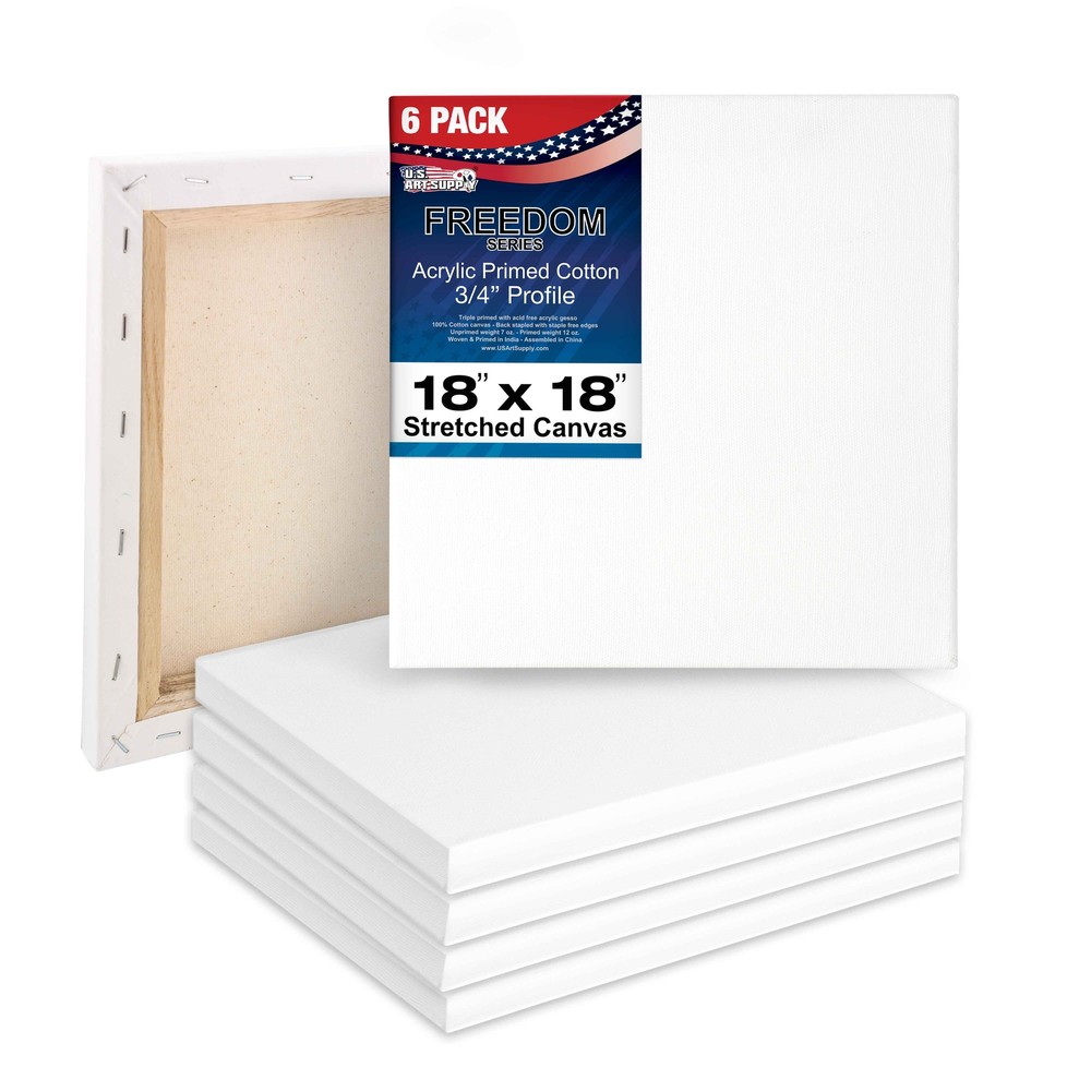 6 Pack of U.S. Art Supply 18″ x 18″ Acrylic Primed Cotton Stretched Canvas