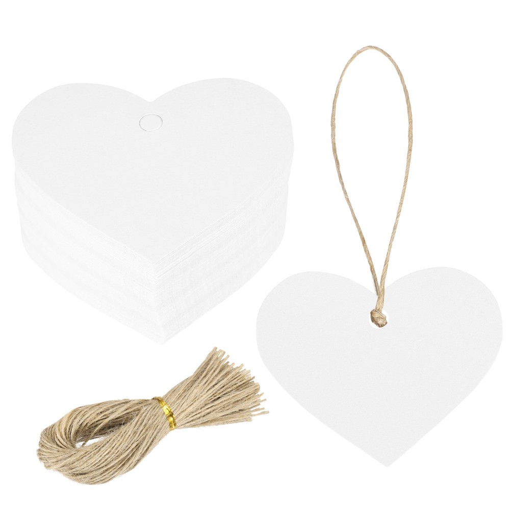 100Pcs Kraft Paper Gift Tags String 2.2 x 2.6 Inch Heart Shape Glittery White