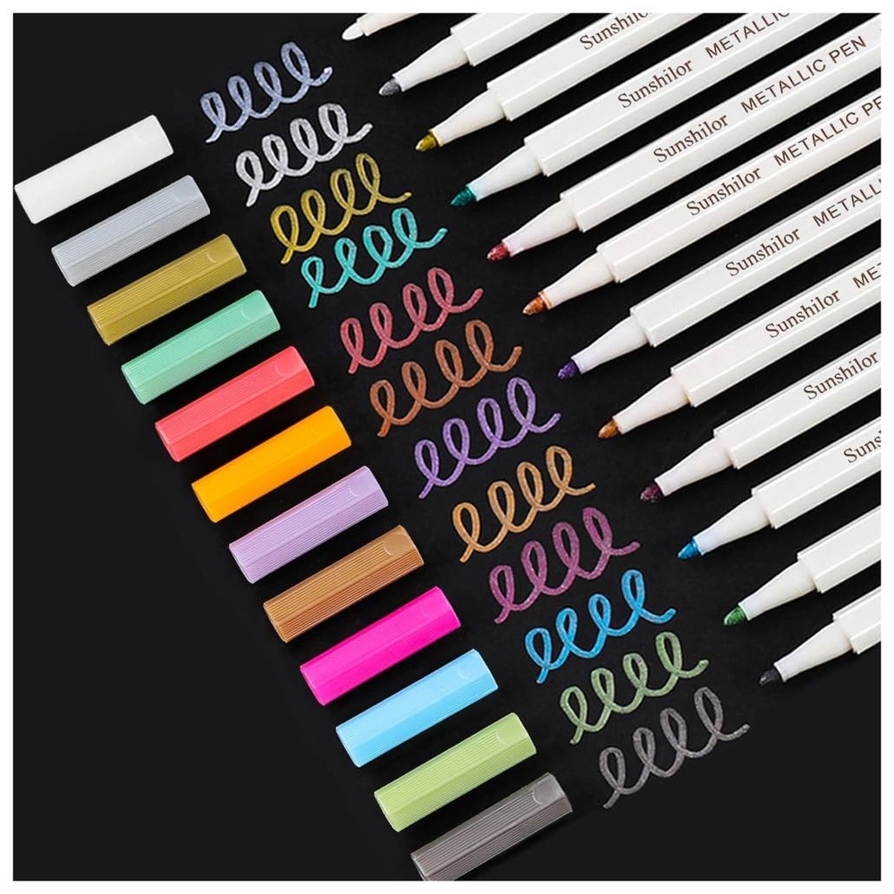 Sunshilor Metallic Markers Fine Point 1 Count (Pack of 12), 12 Colors