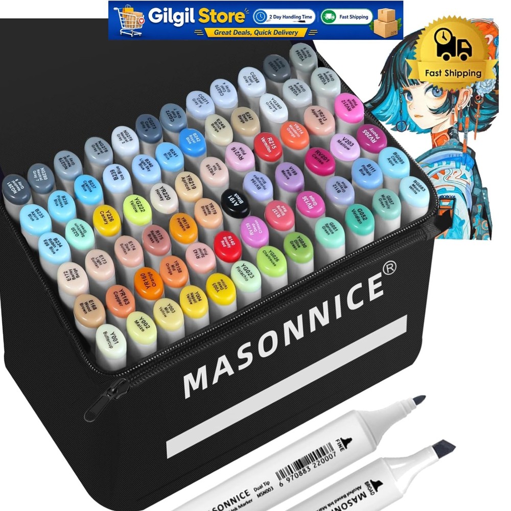 72-Color Dual Tip Alcohol Markers Set for Adults – Perfect for Sketching & Il…