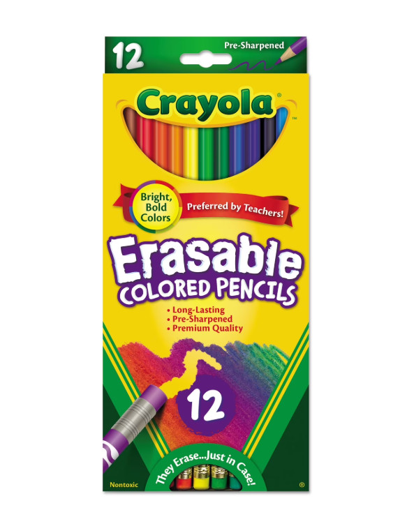 Crayola Erasable Colored Pencils 12 Pack 68-4412 School Art Supplies NEW