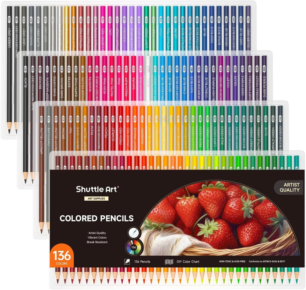 Shuttle Art 136 Color Pencils for Adult Coloring Book, Soft Core Colored Pencils