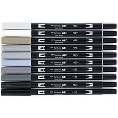 56171 Dual Brush Pen Art Markers, 10-Pack. 10 Count (Pack of 1) Grayscale