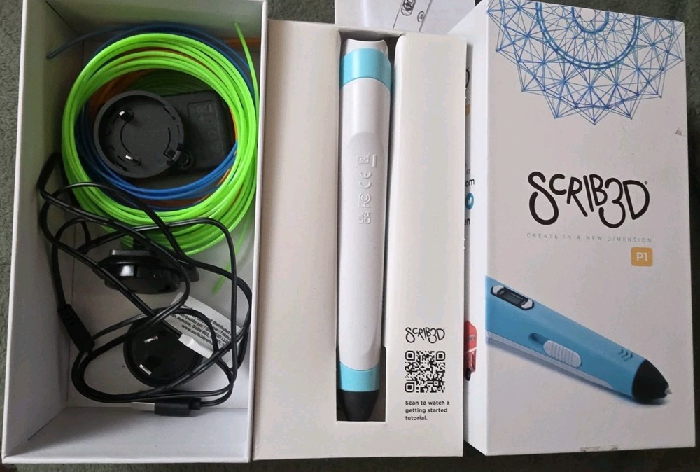 SCRIB3D P1 3D printing pen with display 3 starter colours PLA filament stencil