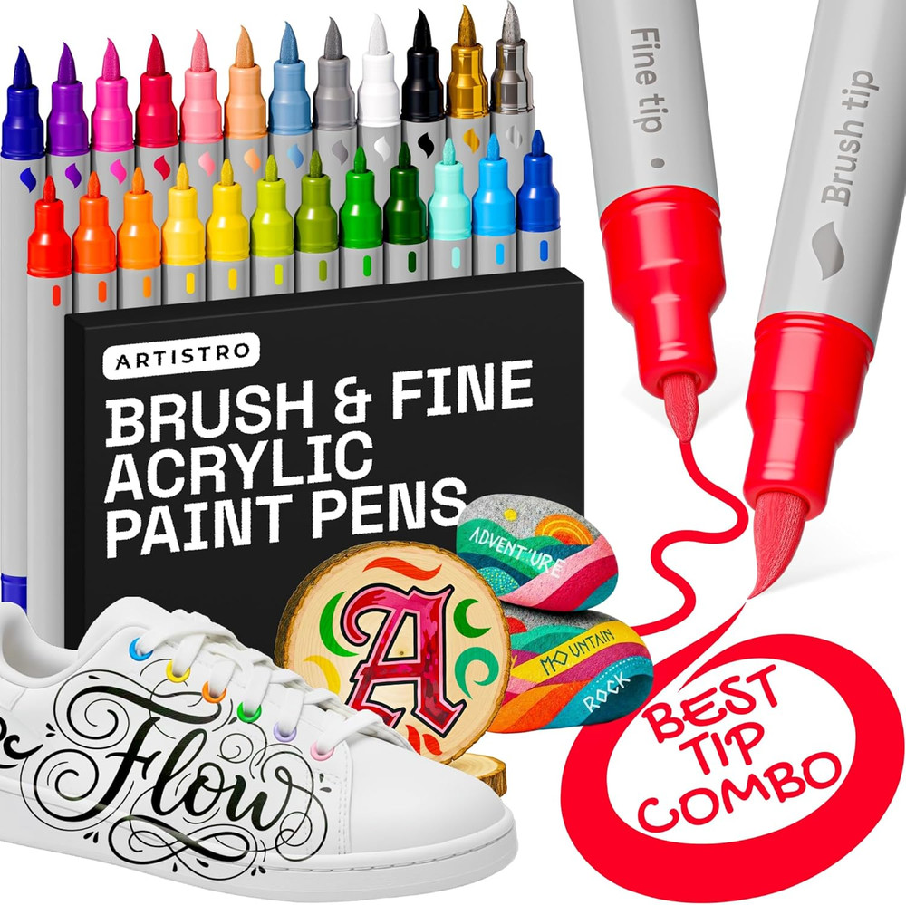 ARTISTRO 24 Acrylic Paint Pens – Dual Tip Brush + Fine Ideal for Calligraphy – A