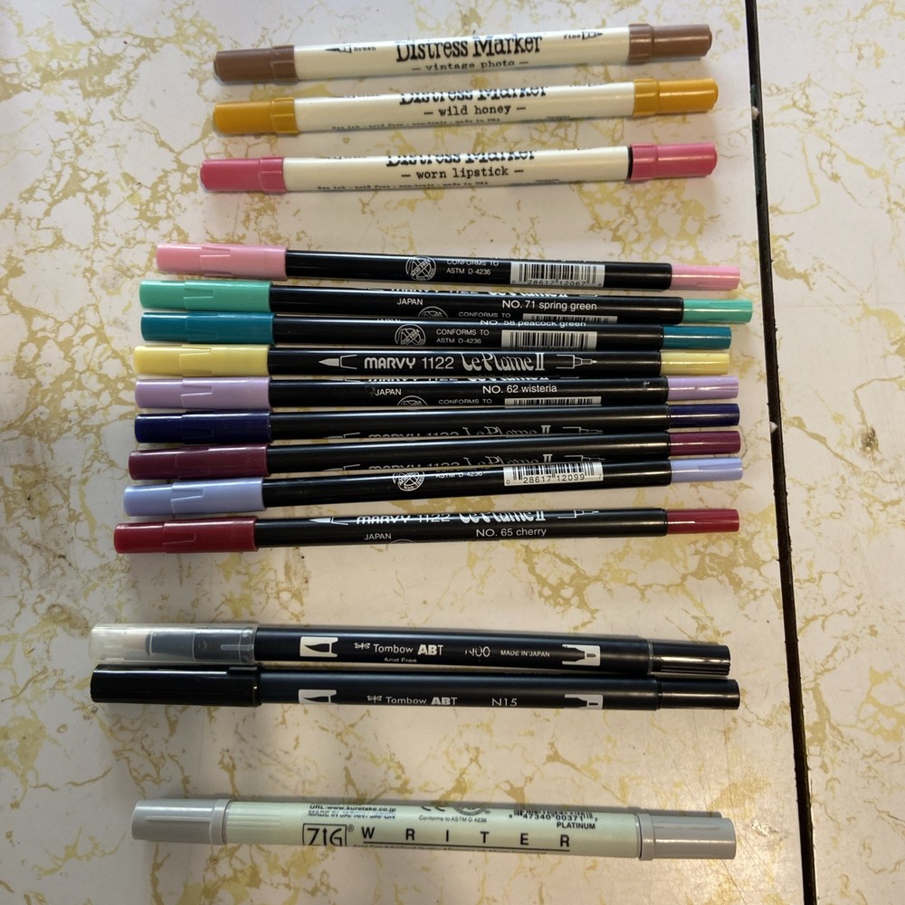 Lot of 9 Marvy LePlume II 1122 Double-Ended Markers 3 Ranger Distress + 1 Zig