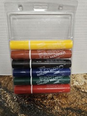 NEW Fabric Brush Marker Set -6 Standard Colors YELLOW BROWN BLACK BLUE RED GREEN