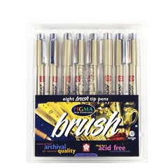Sakura Pigma Brush Pen 8-Color Set Flexible Brush Tip NOS Sealed
