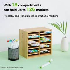 Ohuhu Bamboo Marker Organizer, Wooden Desktop Storage Hold 126 Markers for Home