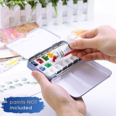 Travel Watercolor Tin Palette Metal Paint Case 50 Empty Half Pans Water Brush
