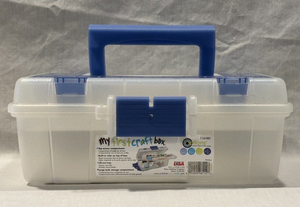 Plano Creative Options Tool Craft Fishing Box Organizer 13″X7.5″X5″ Clear W/Blue