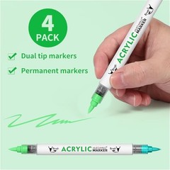 Dual Tip Brush Markers, 4 Pack Double Ended Acrylic Paint Pens – 4pcs-green