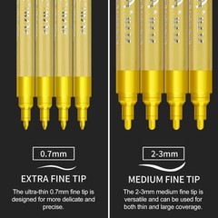 Acrylic Gold Paint Pens – 8 Pack 2-3MM Medium Tip & 0.7MM Extra Fine Gold Mar…