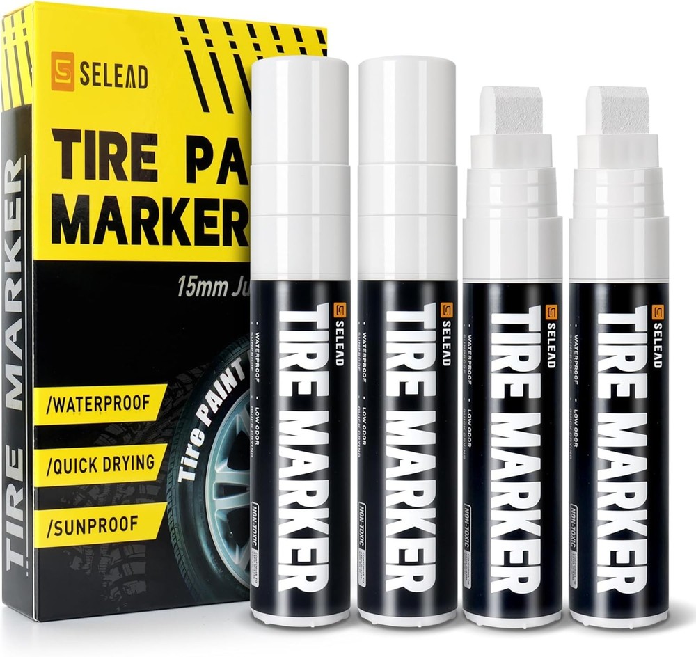 SELEAD Jumbo Tire Marker White 4 Pack 15mm Wide Tip