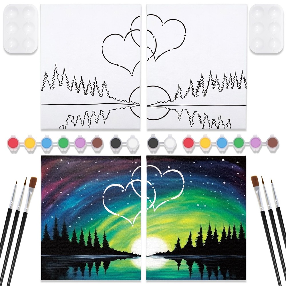2 Pack Sip and Paint Kit, Pre Drawn Canvas for Painting for Adults, Starry Sk…