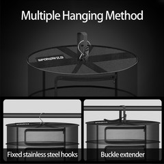 3 Layer Foldable Herb Drying Hanging Mesh Rack 1ft Diameter Zipper Net Pouch