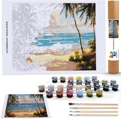 DIY Seaside Paradise Paint by Numbers Kit with Brushes and Vacuum Sealed Paints