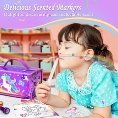 56 PCS Washable Scented Markers Set with Glitter Pencil Case, Mermaid Unicorn…