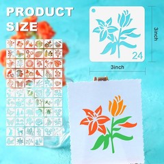 64Pcs Stencils for Painting on Wood, Reusable 3×3 inches, White-Flower01