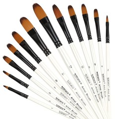 12 PCS Filbert Paint Brushes Set, Artist Brush for Acrylic Oil Watercolor Gouach