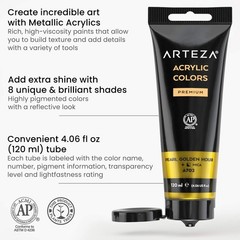 Metallic Acrylic Paint Set 8 Jewel Tones 4.06oz Tubes Rich Pigments