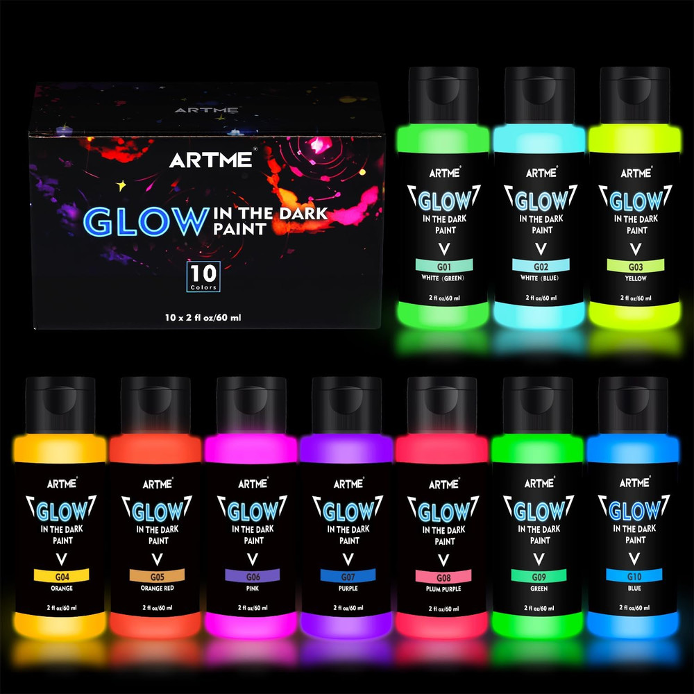 Glow in the Dark Paint, 10 Bright Colors 60Ml/2Oz Blacklight Paint Set, Neon …