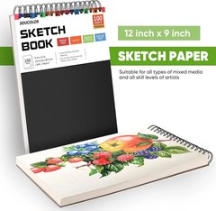 Soucolor 9″ x 12″ Sketch Book, 100 Sheets Top Spiral Bound Sketchbook with Acid-