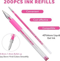 200 Colors Gel Pen Refills, Glitter Neon Gel Pens Refills,Replace Cartridges fo