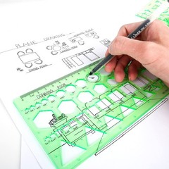 11PCS Geometric Drawings Templates, Compact (16-22 Cm X 8-15 Cm), Clear green