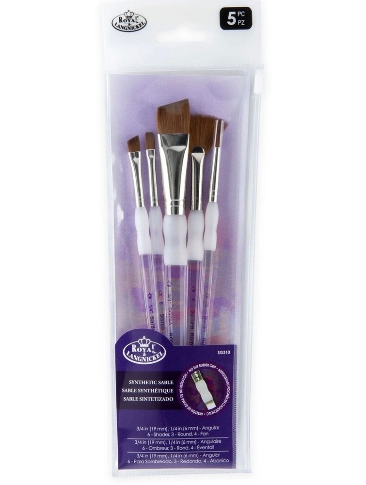 No-Slip/Soft-Grip 5-piece Paintbrush Set (Royal & Langnickel) Synthetic Sable