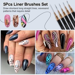 MUIIGOOD Nail Art Liner Brushes, 5Pcs Brush For Nails, Painting Black