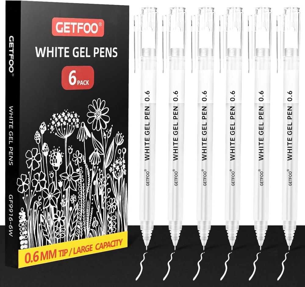 White Gel Pens 0.6mm Fine Point Opaque White Archival Ink Pen for Art Coloring